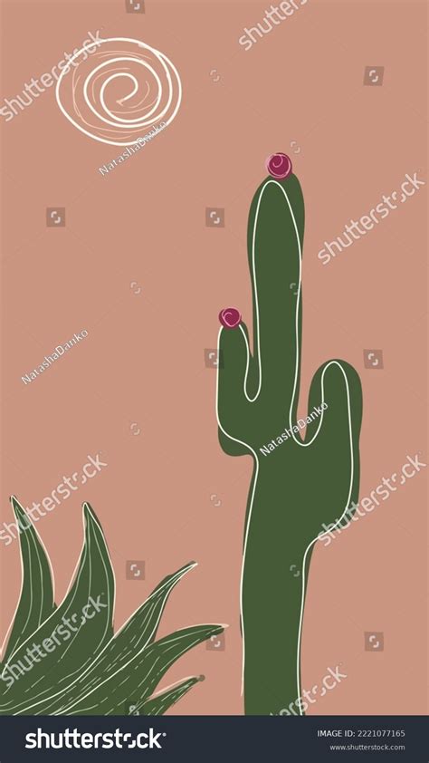 Vector Drawing Desert Cactus Nature Landscape Stock Vector (Royalty ...