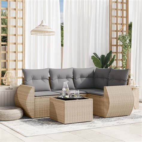 Salon de jardin avec coussins 5 pcs Mobilier d Extérieur Ensemble