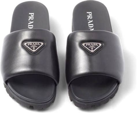 Prada Slippers Met Logoplakkaat Zwart Schoenennl