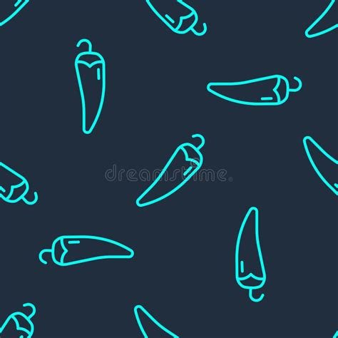 Green Line Hot Chili Pepper Pod Icon Isolated Seamless Pattern On Blue Background Design For