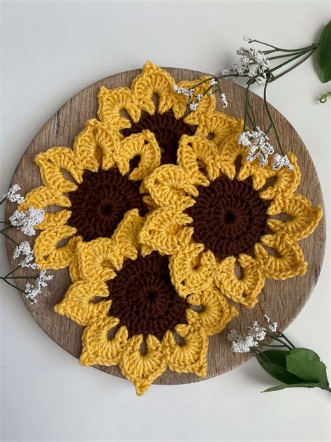 Sunflower Crochet Coasters - Love to stay home