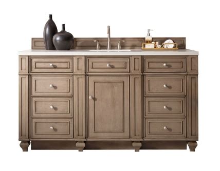 60 Inch Single Sink Bathroom Vanity in White Washed Walnut