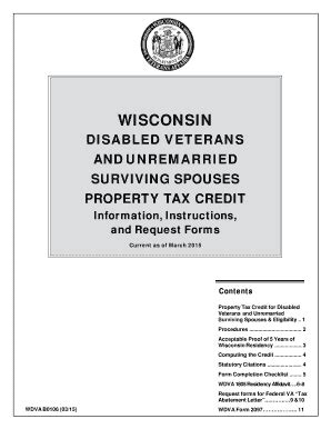 Fillable Online Dva State Wi WDVA B0106 WI Veterans Property Tax Credit