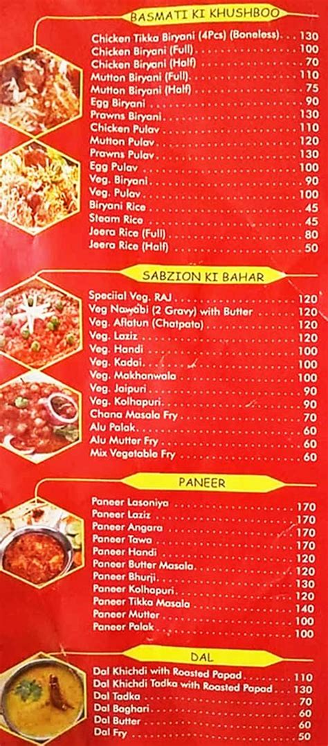 Raj Restaurant Menu And Price List For Goregaon West Mumbai Nearbuy