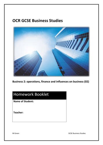 Homework Tasks For Gcse Business 9 1 Ocr 02 Operations Finance And