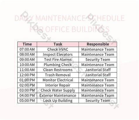 daily maintenance schedule  office buildings excel template