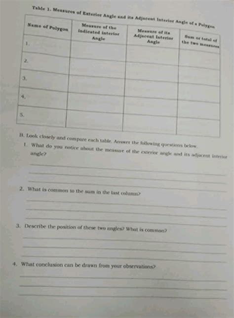 Table Measures Of Exterior Angle And Ite Studyx