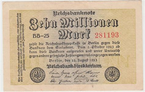 D Geldschein Reichsbanknote Millionen Mark Inflation Nr