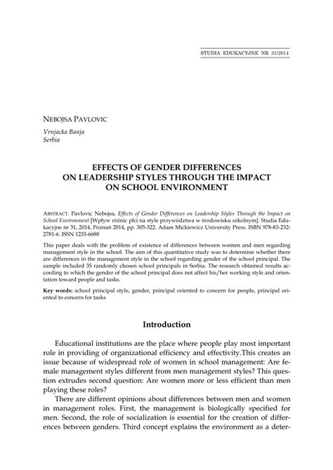 Pdf Effects Of Gender Differences On Leadership Styles Through The