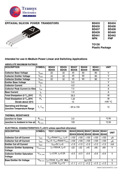 BD438 TRANSISTORS Datasheet Distributor Stock And Price