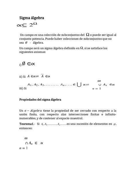 Sigma Algebra Ejemplo y Propiedades | PDF