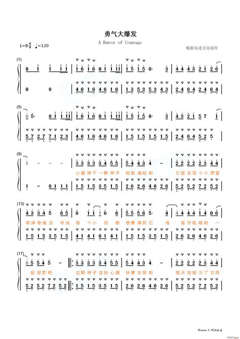 勇气大爆发原调完整版 歌谱简谱网