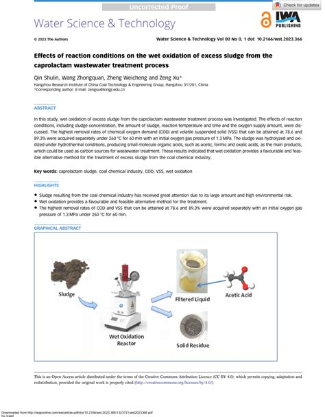 PDF Effects Of Reaction Conditions On The Wet Oxidation Of Excess