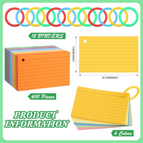 Buy 600 Pieces Index Cards 3 x 5 Ruled Flash Cards with 12 Colored ...