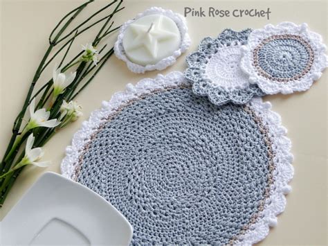 Pink Rose Crochet Centrinho Luar Sousplat Place Mat