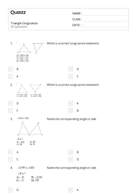 Congruence Worksheets For Th Class On Quizizz Free Printable