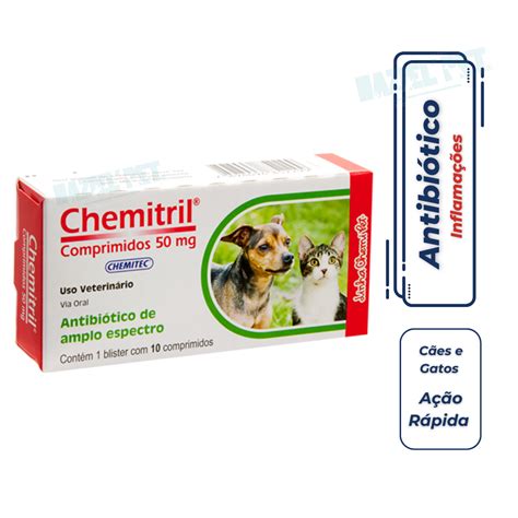 Para Que Serve O Remédio Chemitril - Antibiótico para Cães e Gatos Chemitril 50 mg 10 comprimidos Chemitec