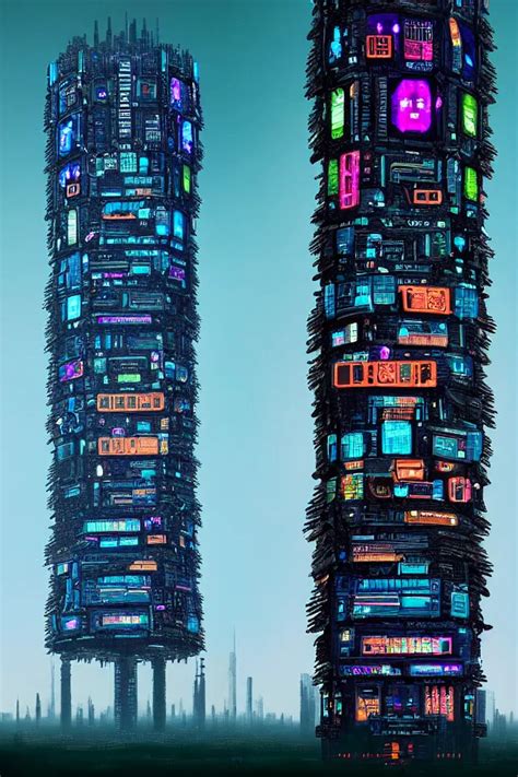 Cyberpunk Tower Made Out Of Billions Of Stacked Stable Diffusion