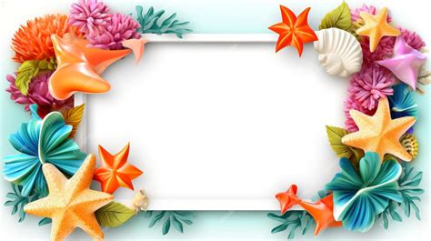 Premium AI Image | Sea elements card template beach background design with border frame