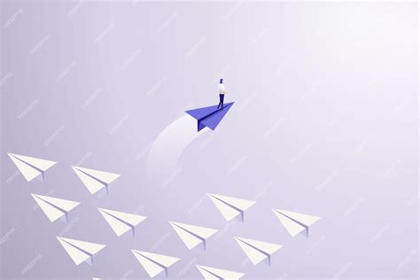 Premium Vector Businesswoman On A Purple Paper Plane Veered From A