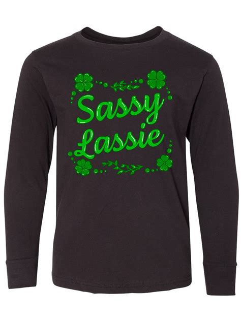 Inktastic Sassy Lassy With Green 4 Leaf Clovers Long Sleeve Youth T