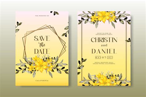 Wedding Invitation Pack With Floral Watercolor Vector Art At