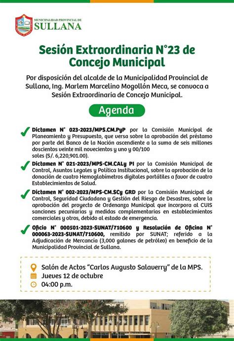 Invitación A Sesión Extraordinaria De Concejo Municipal Campañas