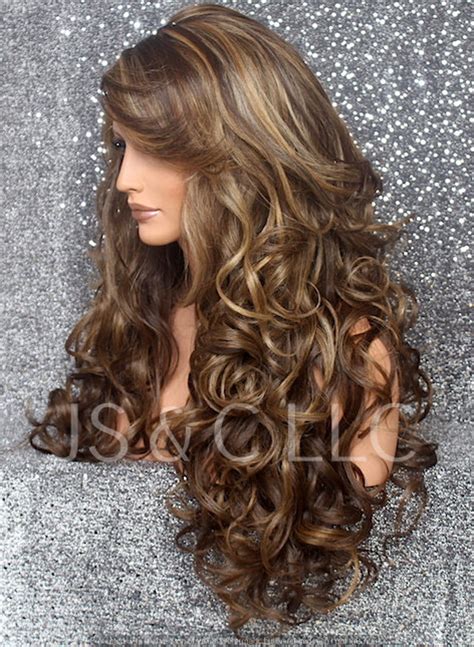 Beautiful Human Hair Blend Brown Caramel And Blonde Mix Long Etsy