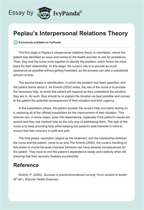 Peplaus Interpersonal Relations Theory 288 Words Essay Example