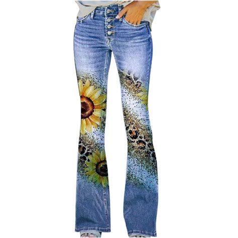 High Rise Bell Bottom Flare Jeans For Womens Chic Floral Embroidered