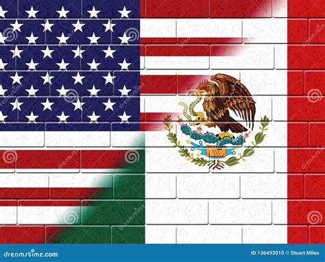 Usa And Mexico Border Map With National Flags Cartoon Vector ...