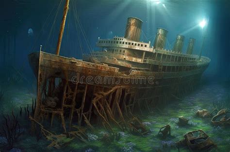 Titanic Shipwreck Underwater Stock Illustration - Illustration of world ...