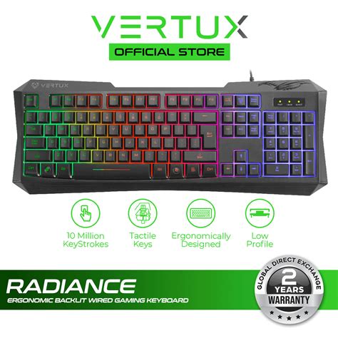 Vertux Radiance Ergonomic Rgb Backlit Wired Gaming Keyboard Lazada Ph