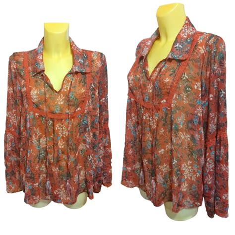 Knox Rose Tops Knox Rose Sheer Redorange Blue White Floral Flowy