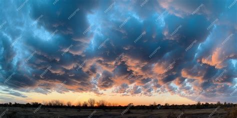 Premium AI Image | A sunset with a blue sky and clouds