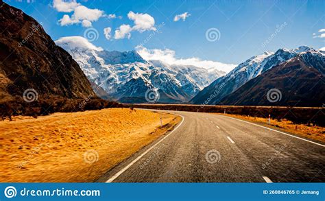 Scenic Winding Road Along Lake Pukaki To Mount Cook National Park