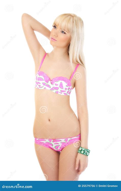 Beautiful Blonde Woman In Pink Lingerie Stock Photo Image Of Portrait