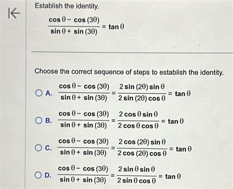 Solved Establish the identity cos θ cos 3θ sin θ sin 3θ