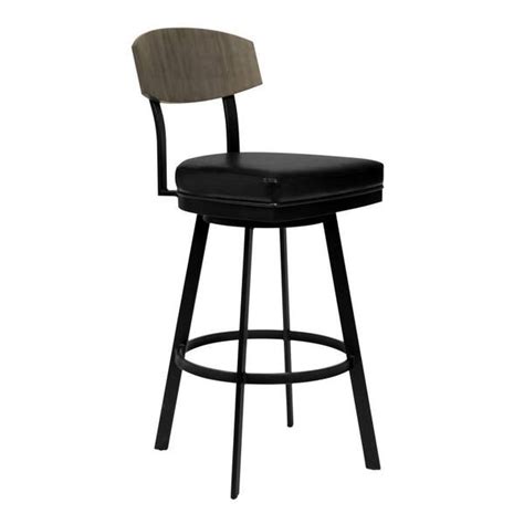 Benjara In Black Low Back Metal Frame Bar Stool With Leather Seat