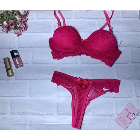 Conjunto Lingerie Renda Calcinha E Suti Bojo Rosa Pink Sexy Ester Shopee Brasil