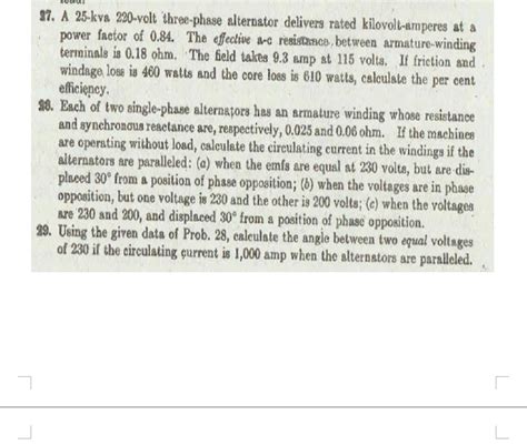 Solved 37 A 25 Kva 220 Volt Three Phase Alternator Delivers Chegg