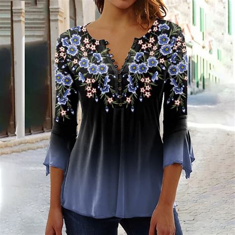 Damen Hemd Bluse Gelb Rosa Blau Taste Bedruckt Blumen Festtage 3 4