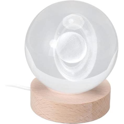 Veilleuse Saturn Boule De Cristal 3D 8 Cm Lumineuse Sculptée