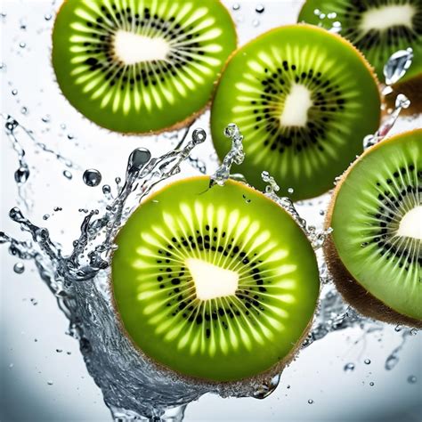 Premium Photo Slices Of Kiwi Splash Onto Water