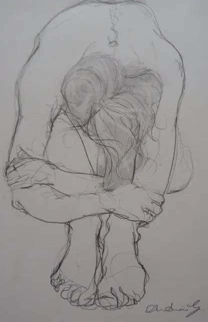 Original Expressive Pencil Drawing Sketch Of A Female Male Nude