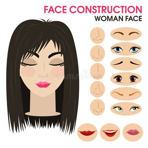 Quiet Girl Woman Face Constructor Cartoon Style Stock Vector