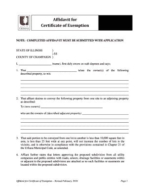 Fillable Online Urbanaillinois Affidavit For Certificate Of Exemption