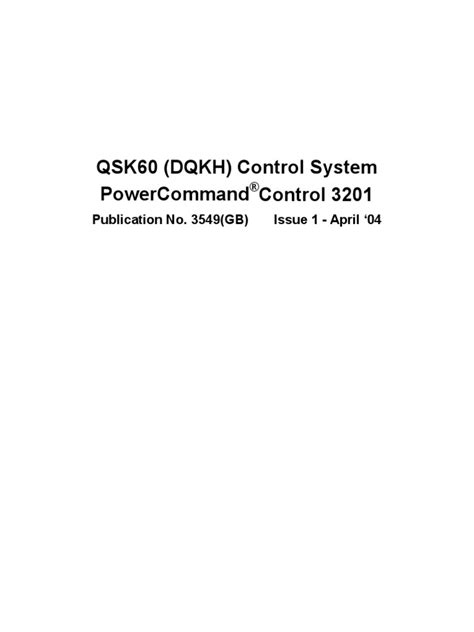 Qsk60 (DQKH) Control System Powercommand Control 3201: Publication No ...