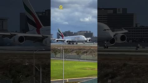 EMIRATES AIRBUS A380 800 LANDING IN BAD WEATHER AT LOS ANGELES INT