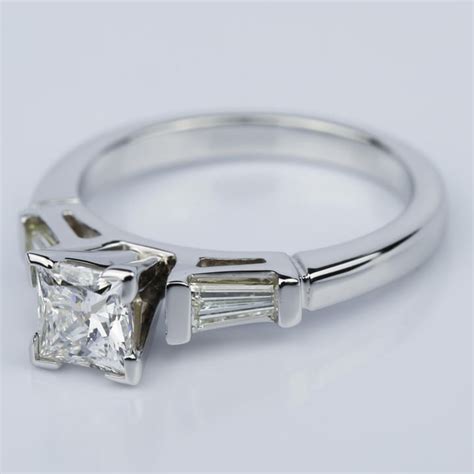 Princess Cut Diamond Ring With Baguettes In White Gold